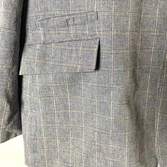 Joseph Abboud Blue/Gray Plaid Dual Vent Linen Cotton Blazer Jacket Mens Size XXL - Picture 6 of 9